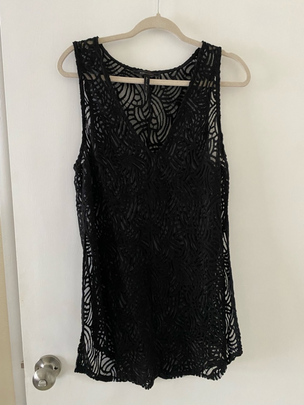 BCBGMaxAzria Black Swim Coverup Sheer Mesh Lace Crochet Large - Picture 2 of 6